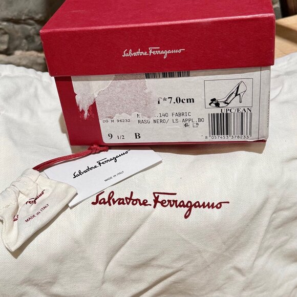 Salvatore Ferragamo Black Satin Crystal Embellished Pumps - Picture 12 of 12